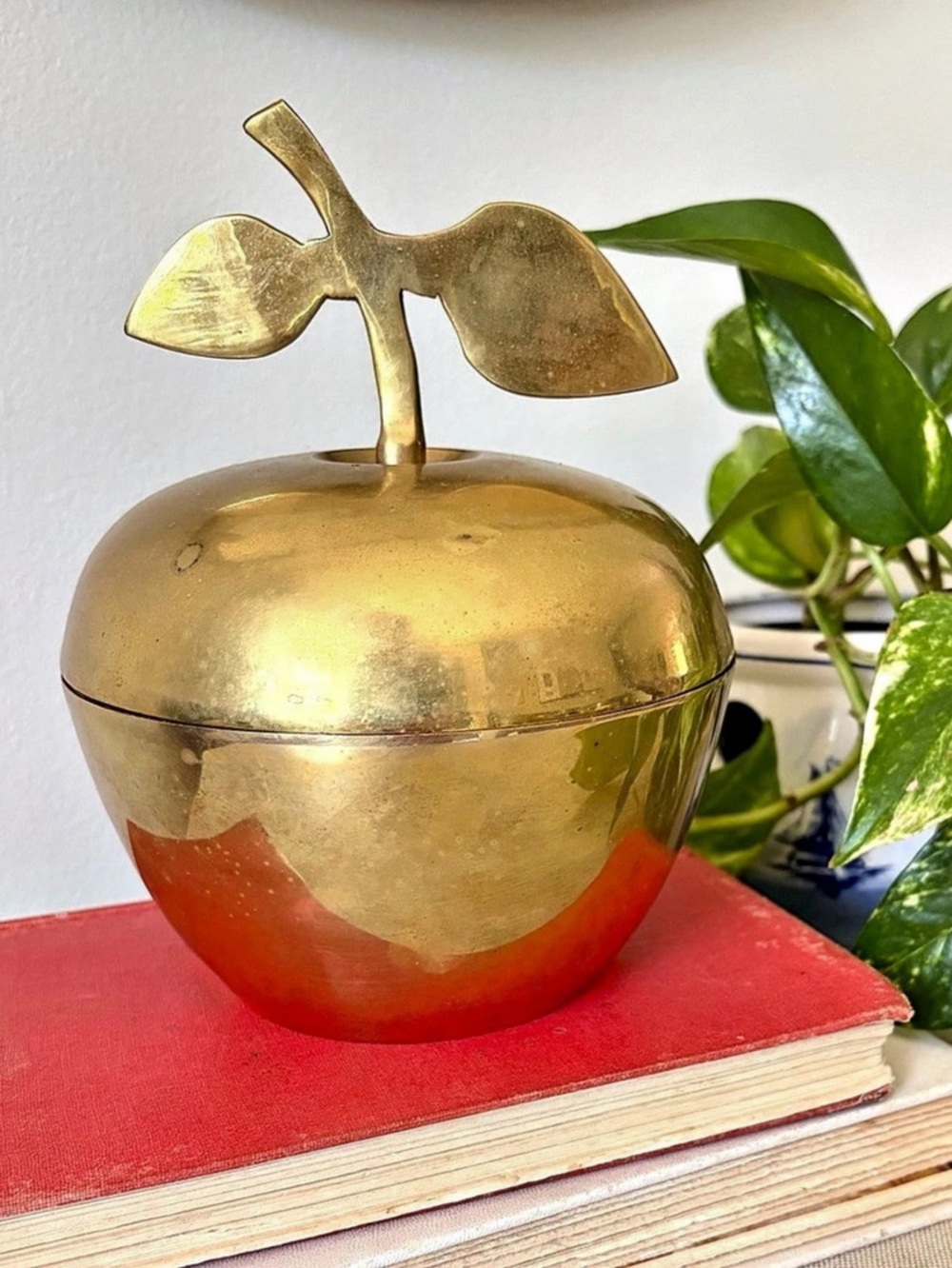 Vintage Solid Brass Apple Shape Trinket Box
